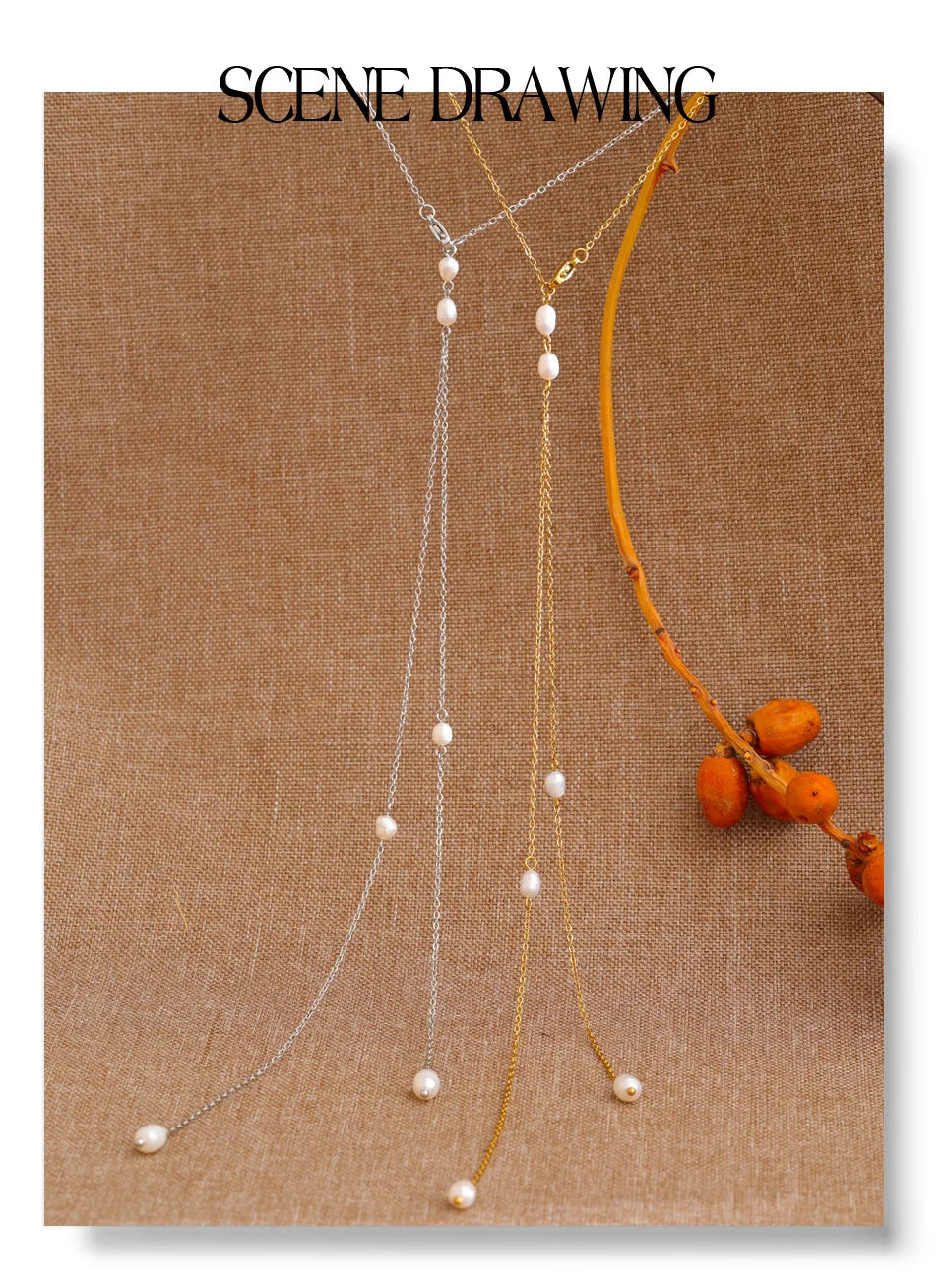 Freshwater pearl geometric chain necklace in gold-plated stainless steel with freshwater pearl.