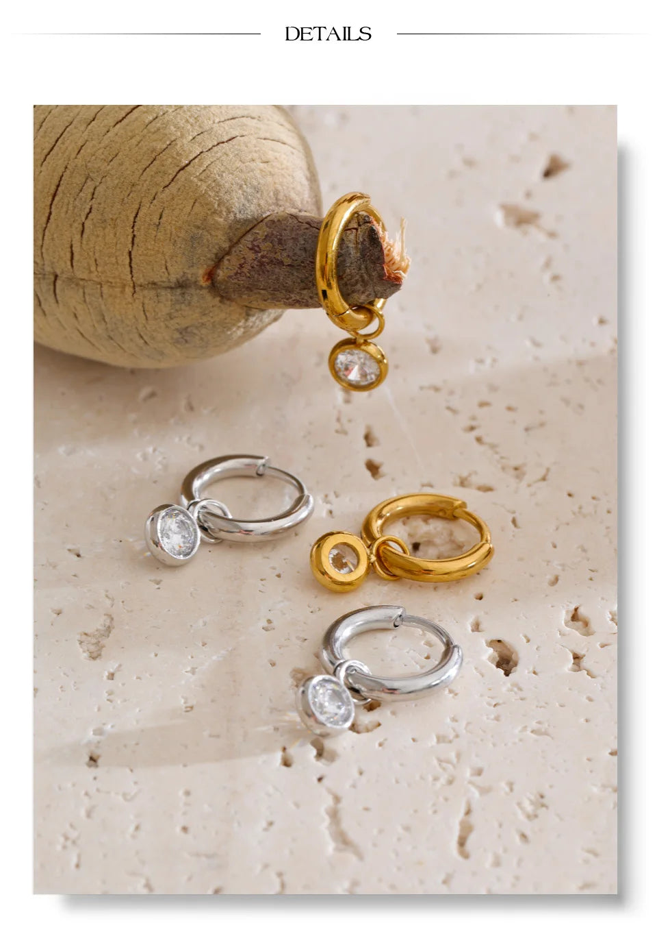 Cubic Zirconia Geometric Earrings — Gold-Plated Stainless Steel with Cubic Zirconia · PS1301
