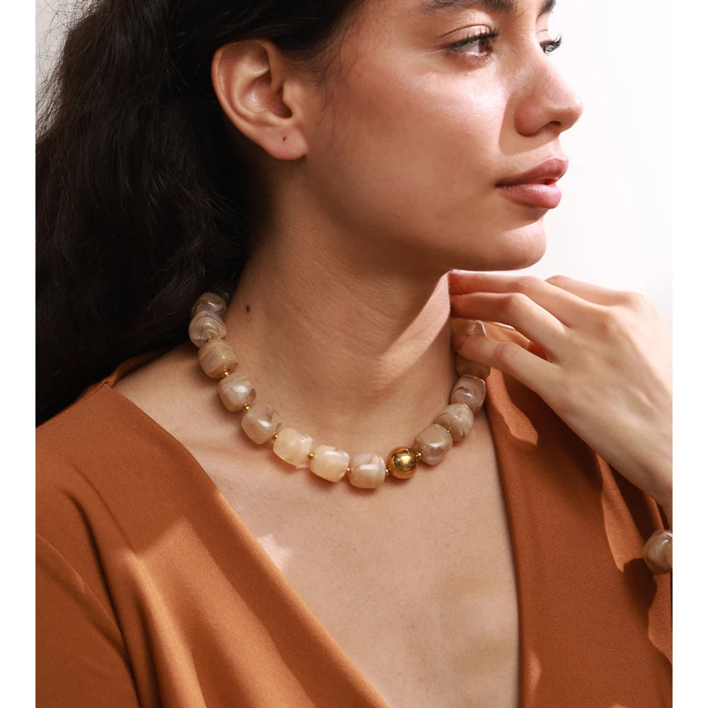 Acrylic Beaded Geometric Necklace — Gold-Plated Stainless Steel with Acrylic · PS2198