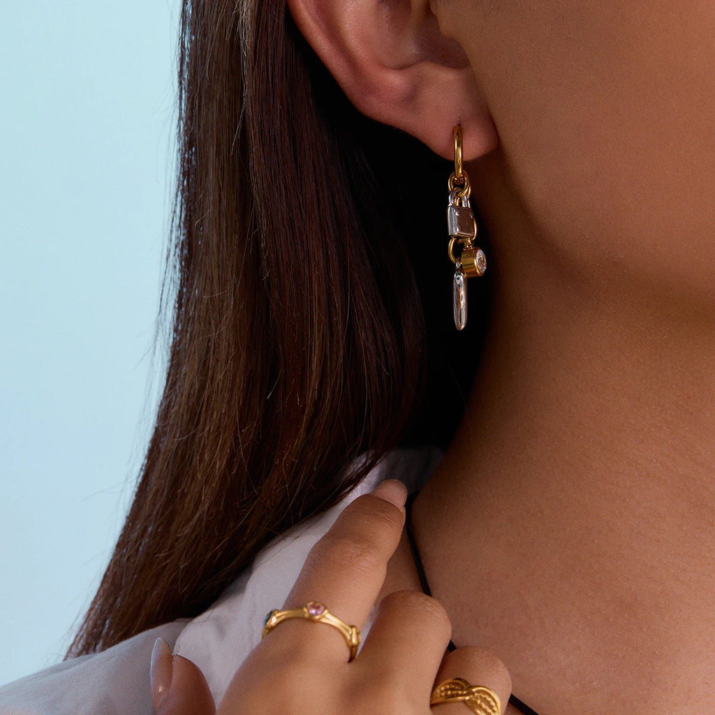 Crystal Heart Drop Earrings — Stainless Steel · PS068