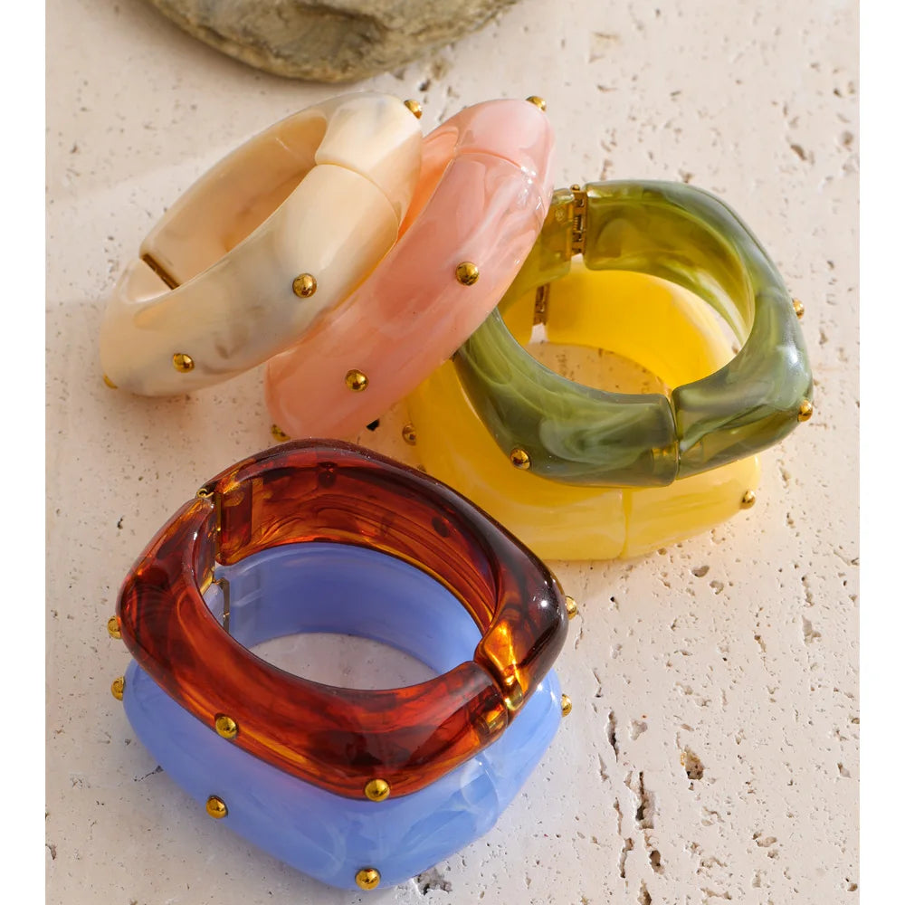 Resin Acrylic Geometric Bracelet — Gold-Plated Stainless Steel with Resin and Acrylic · PS1469