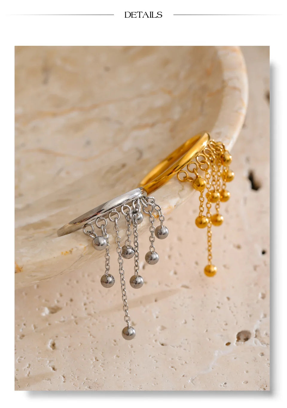 Beaded geometric chain ring in 18K gold-plated stainless steel.