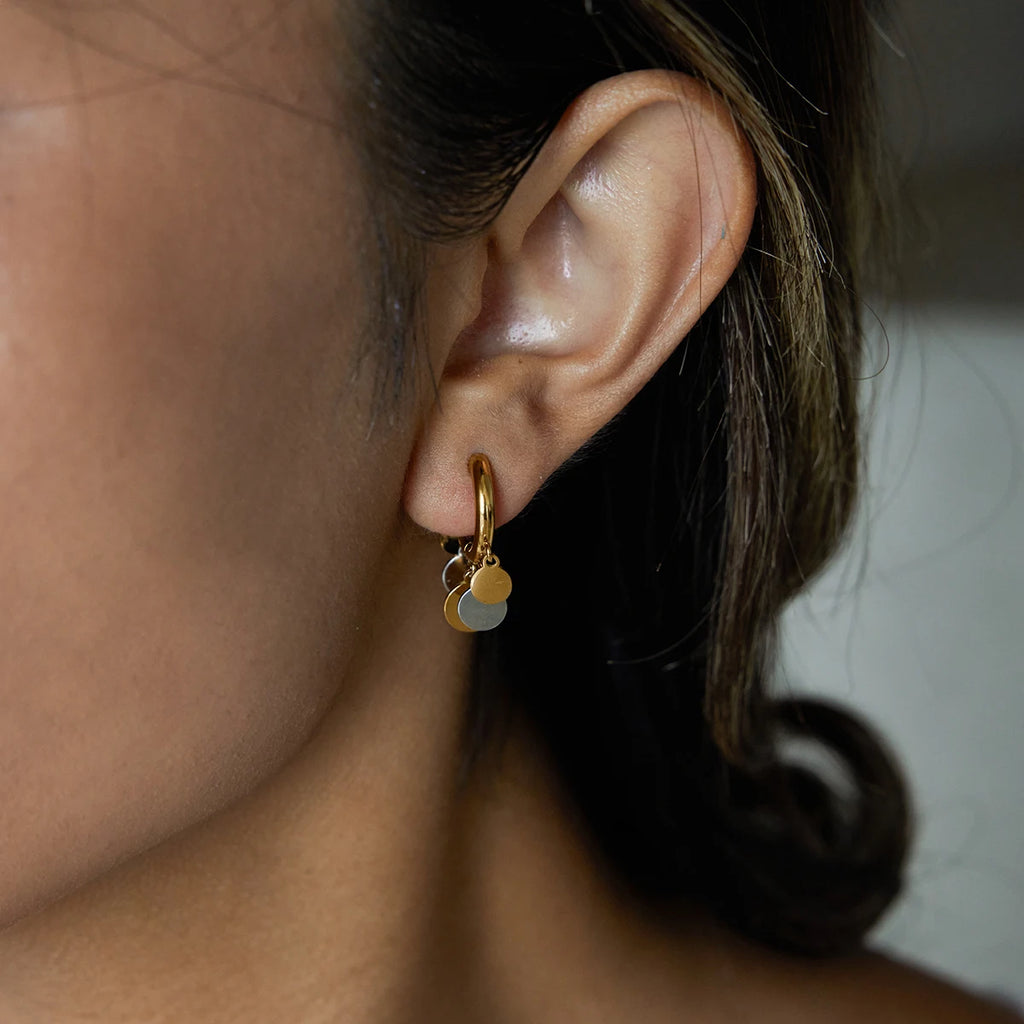 Leaf Charm Hoop Earrings — Stainless Steel · PS098