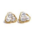 Cubic Zirconia Pearl Geometric Earrings — Gold-Plated Stainless Steel with Pearl and Cubic Zirconia · PS1441