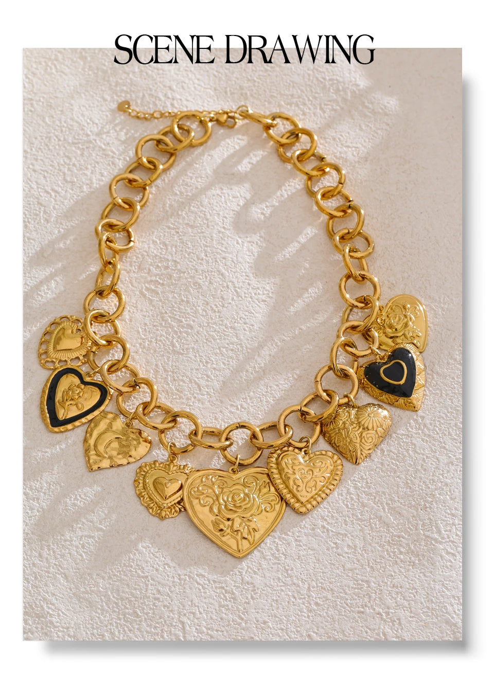 Heart necklace in gold-plated stainless steel.