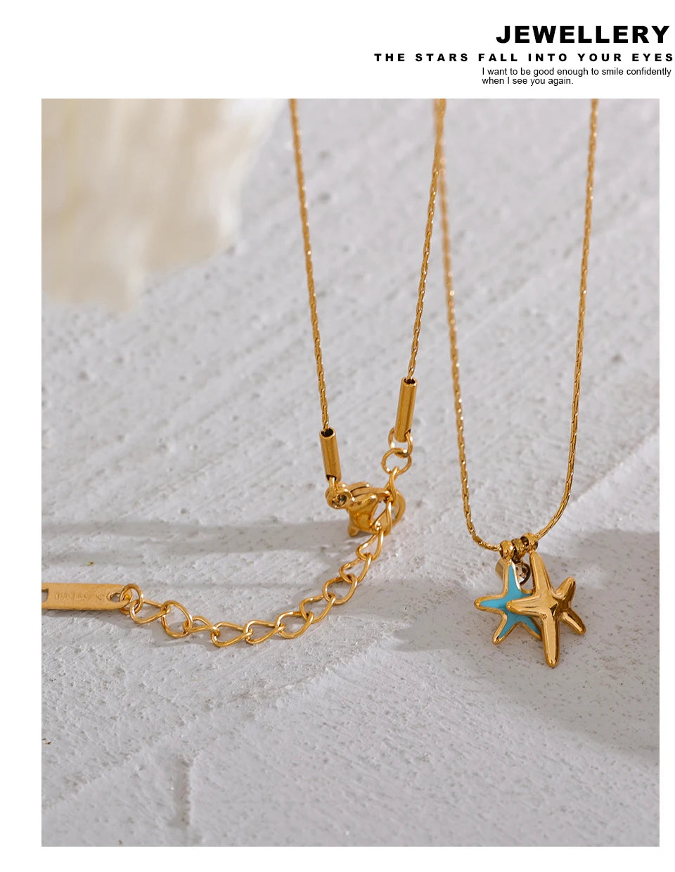 Cubic zirconia star necklace in gold-plated stainless steel with cubic zirconia.