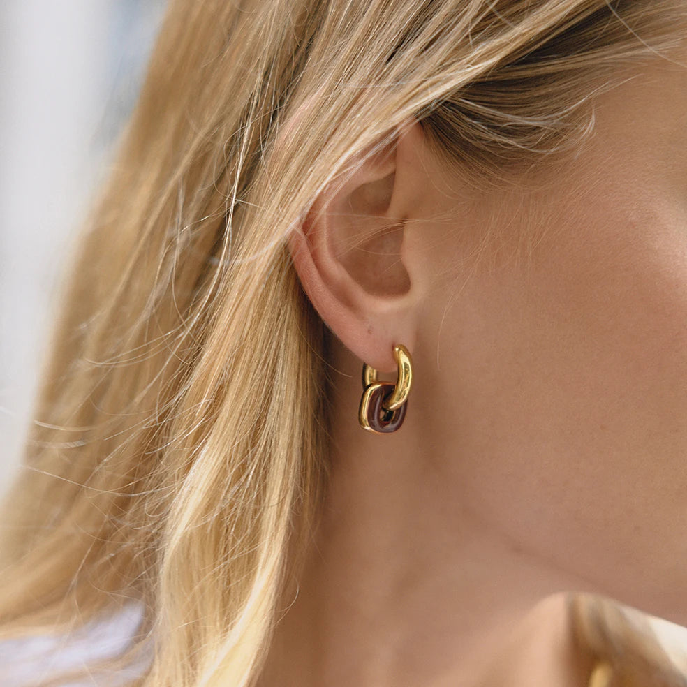 Brown Enamel Double Ring Earrings — Stainless Steel · PS283