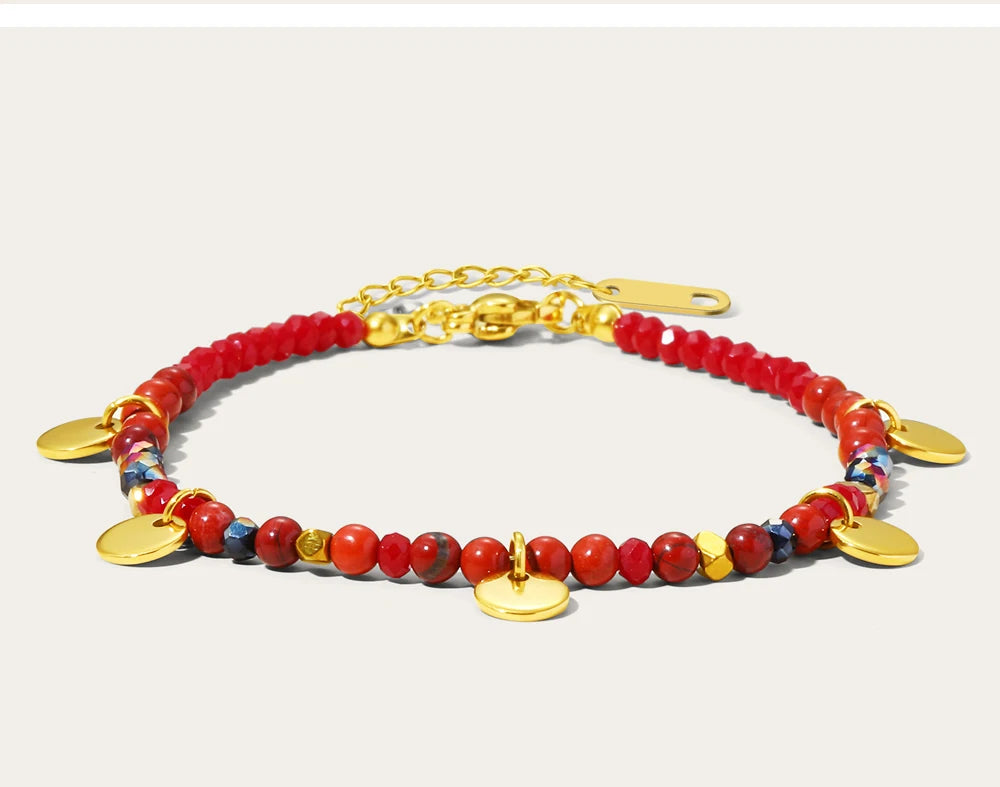 Colorful Natural Stone Beaded Bracelet — 316L Stainless Steel · PS476