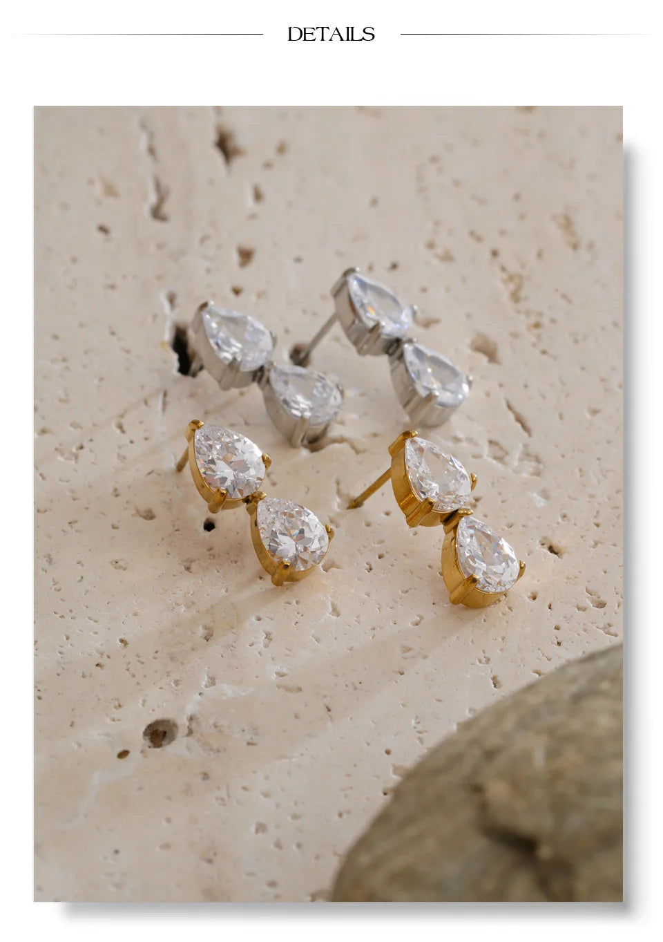 Cubic Zirconia Earrings — Gold-Plated Stainless Steel with Cubic Zirconia · PS1548