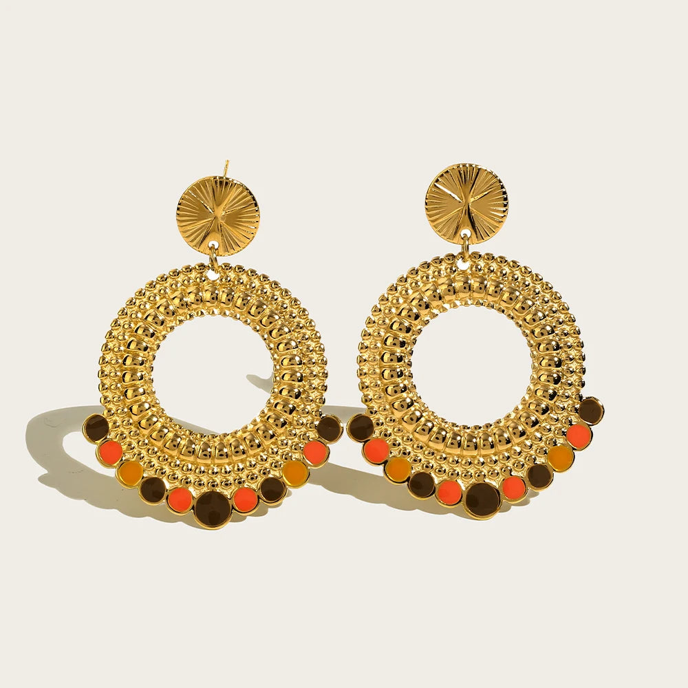 Drop Earrings Geometric Metal Texture Enamel — 316L Stainless Steel · PS442