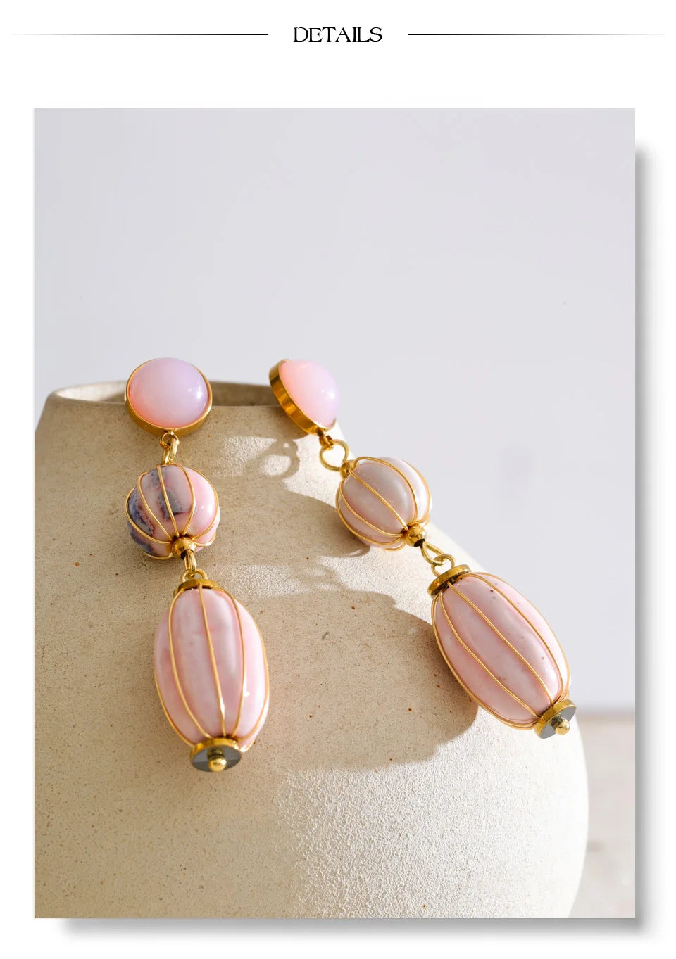 Beaded geometric earrings in gold-plated stainless steel.