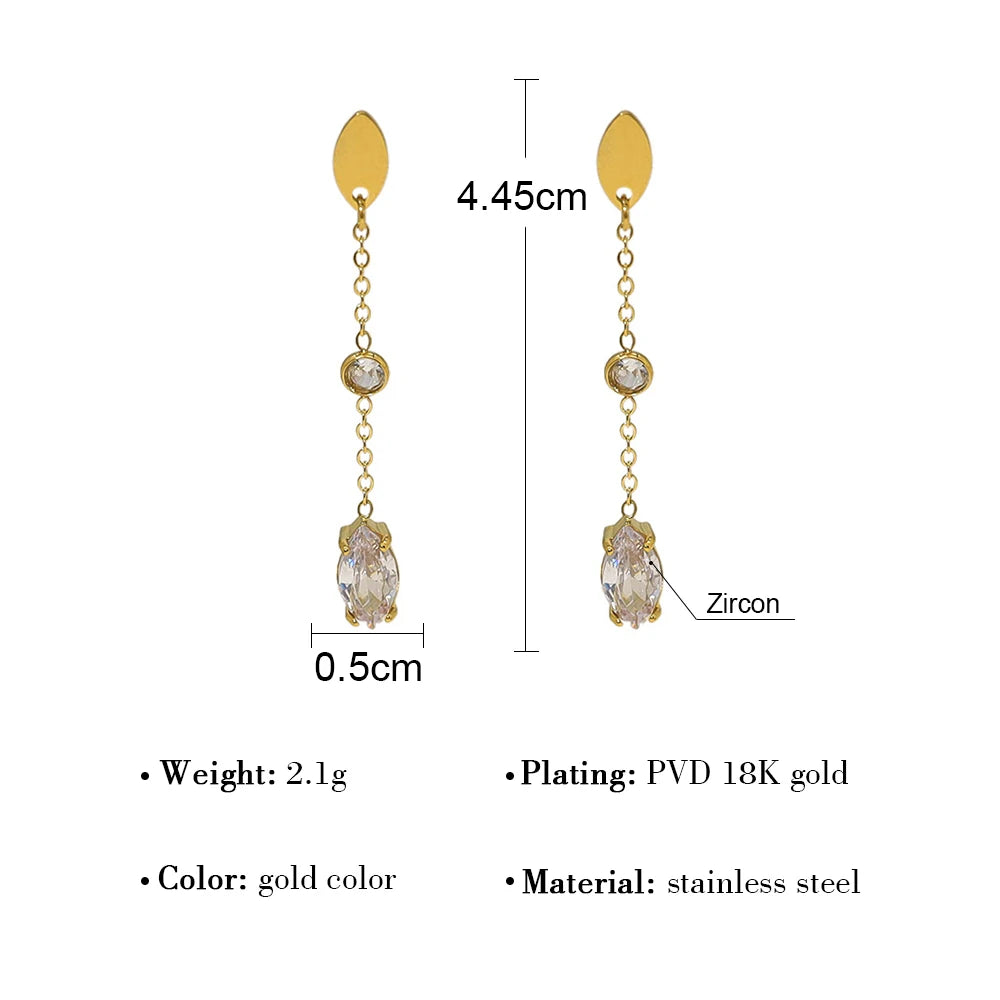 Drop Earrings Zircon Dangle — 316L Stainless Steel · PS451