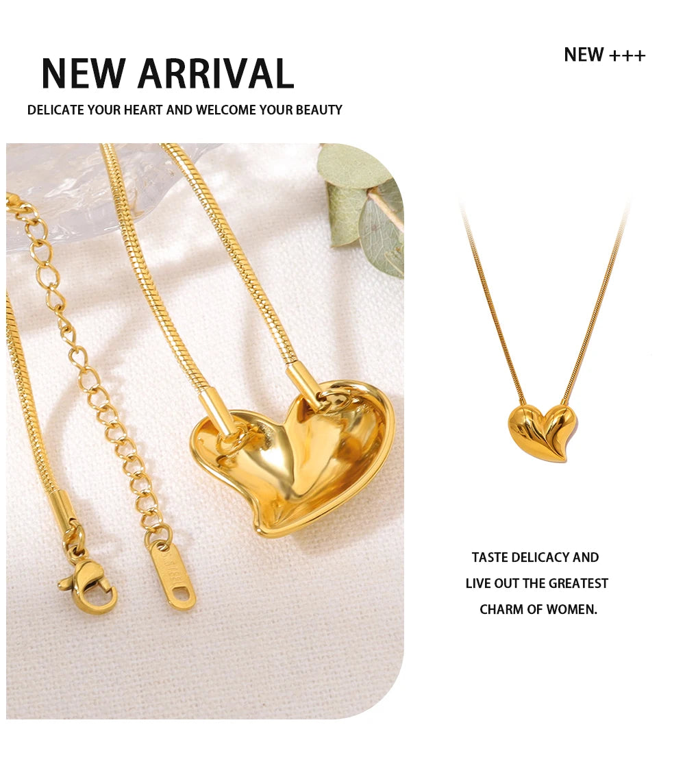 Irregular Heart Pendant Necklace Glossy — 316L Stainless Steel · PS401