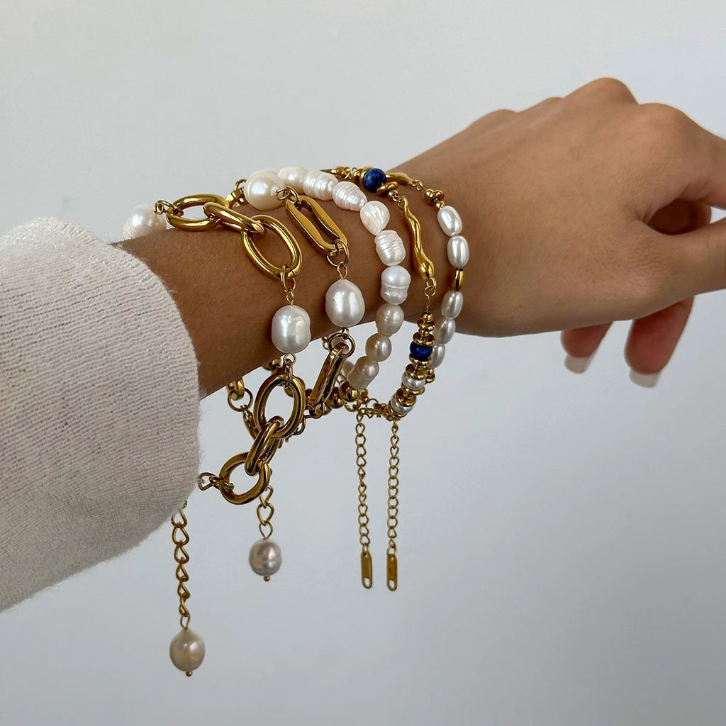 Pearl Chain Bracelet Stack — Stainless Steel · PS025