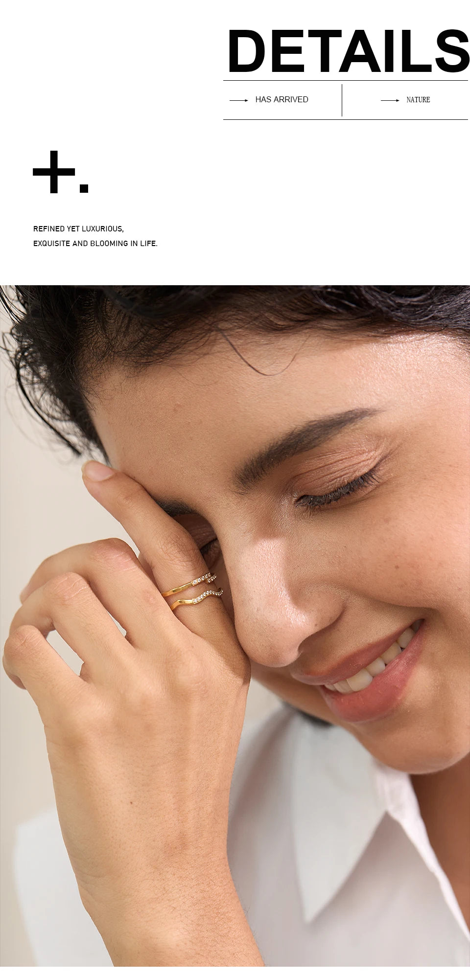 Cubic zirconia geometric ring in 18K gold-plated stainless steel with cubic zirconia.