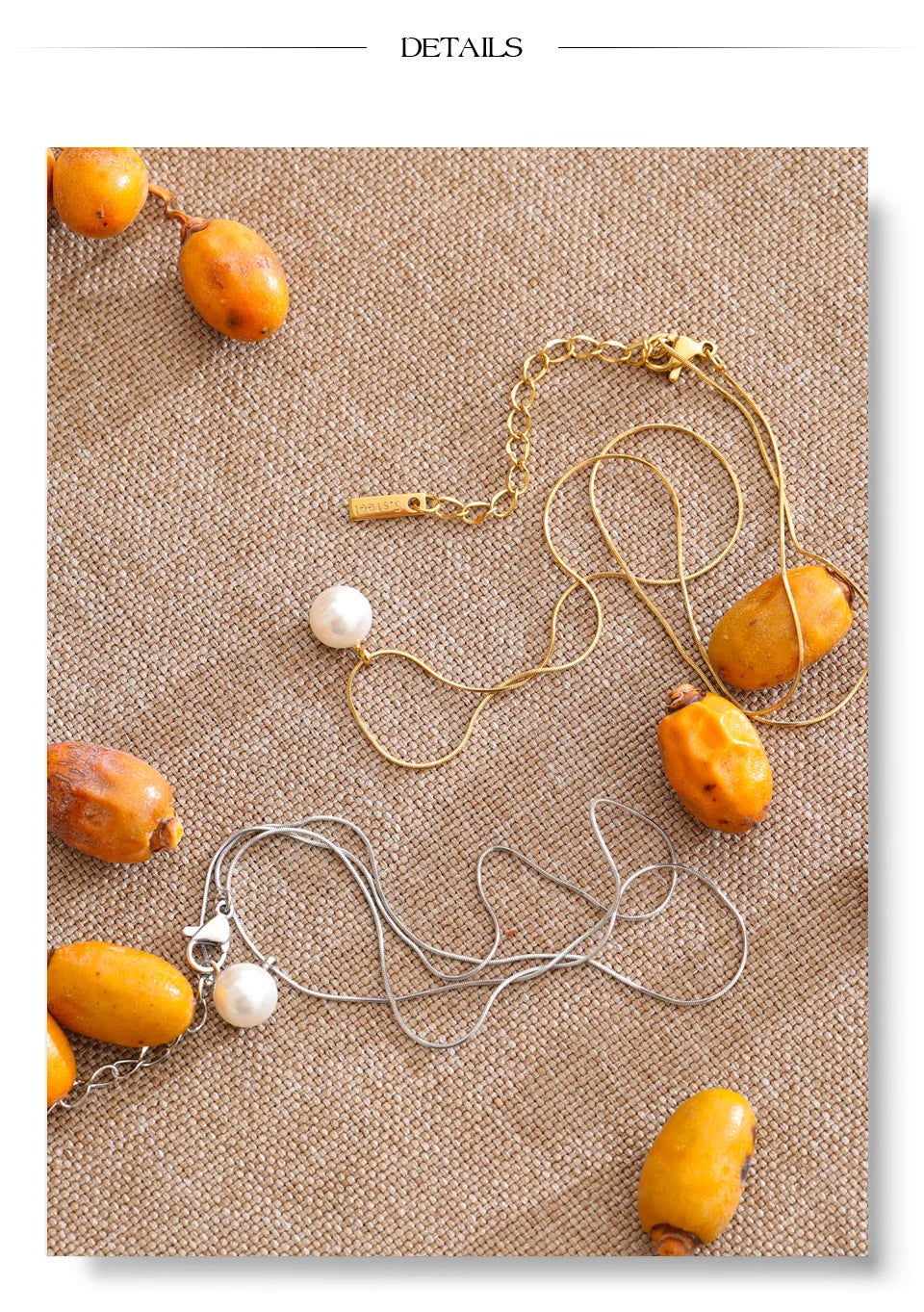 Pearl coin geometric necklace in gold-plated stainless steel with pearl.