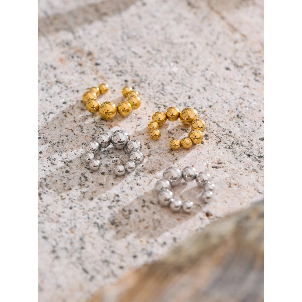 Beaded Geometric Earrings — Gold-Plated 316L Stainless Steel · PS2155