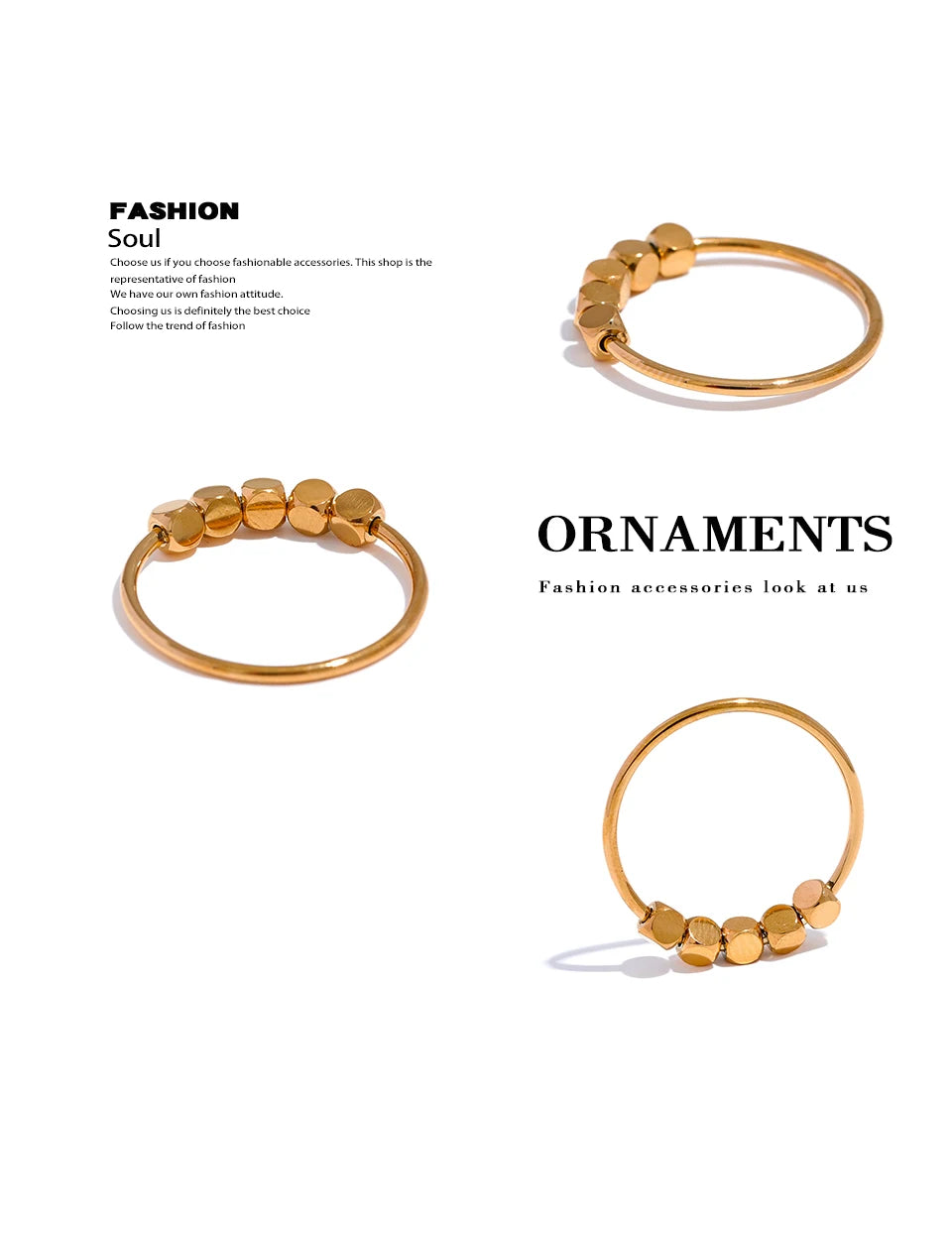 Beaded geometric ring in 18K gold-plated stainless steel.