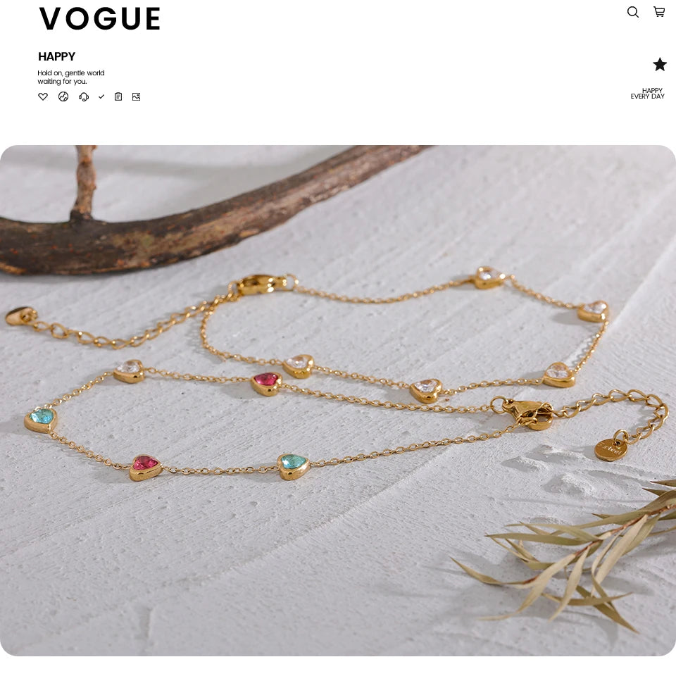 White Cubic Zirconia Heart Necklace — Gold-Plated Stainless Steel with Cubic Zirconia · PS2304