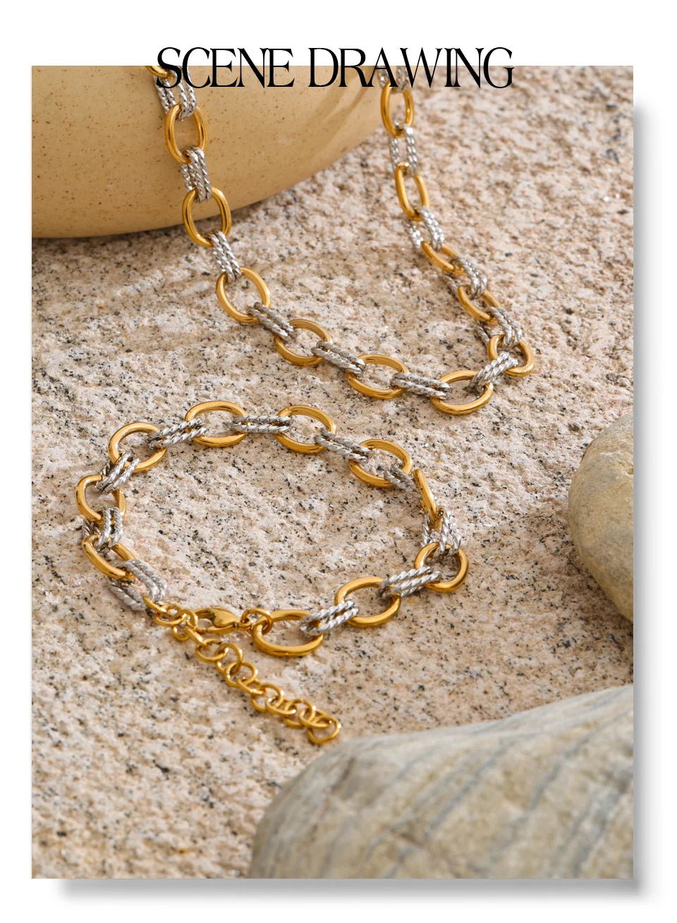 Geometric chain necklace in gold-plated stainless steel.