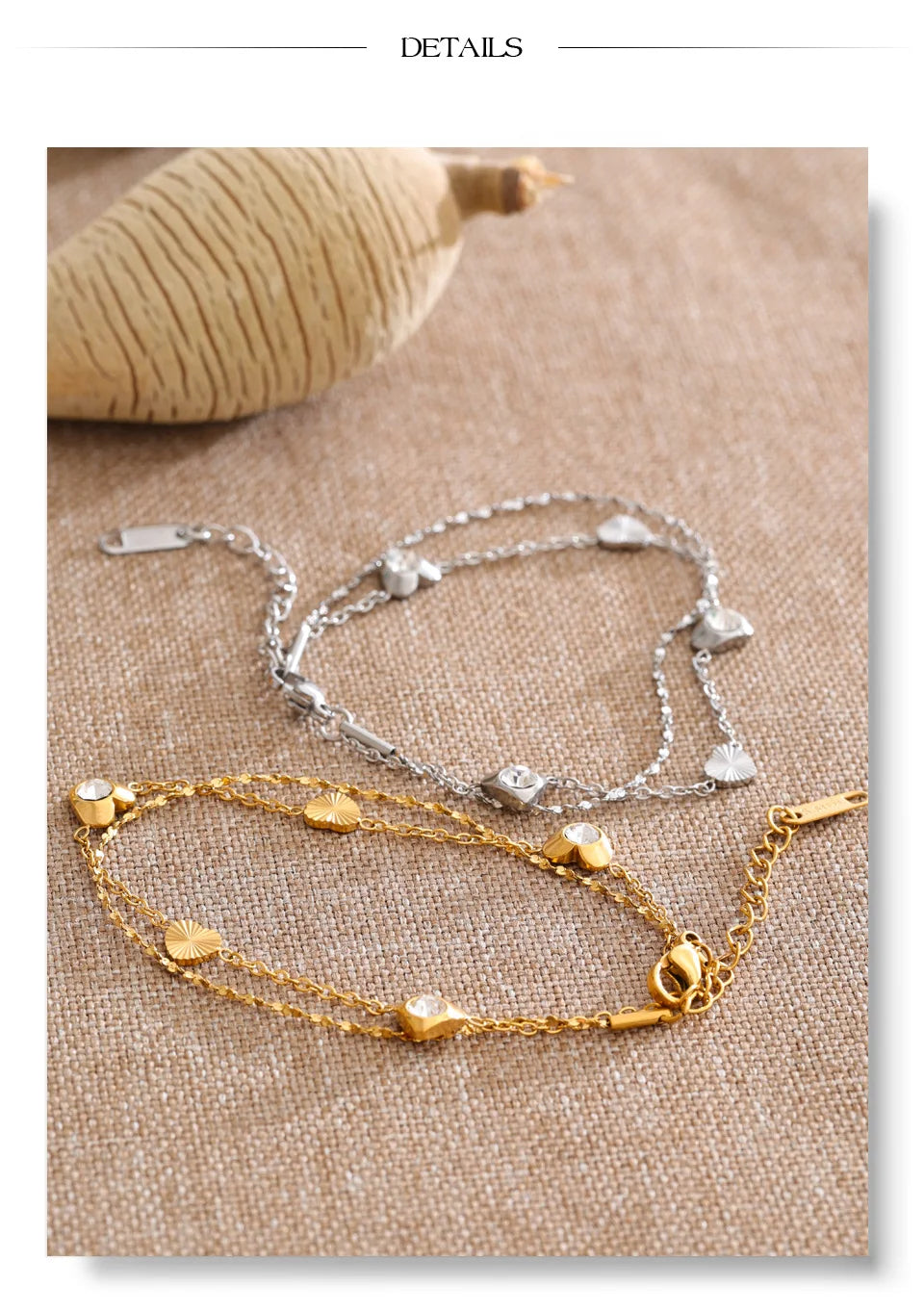 Cubic zirconia heart chain necklace in gold-plated stainless steel with cubic zirconia.