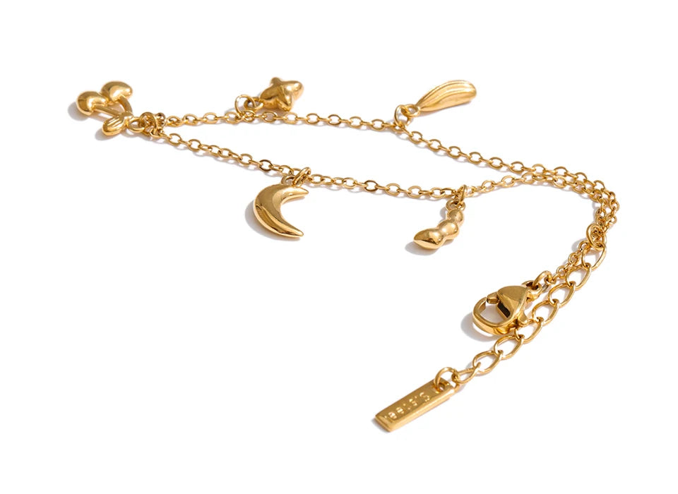 Star Moon Geometric Bracelet — Gold-Plated Stainless Steel · PS1126
