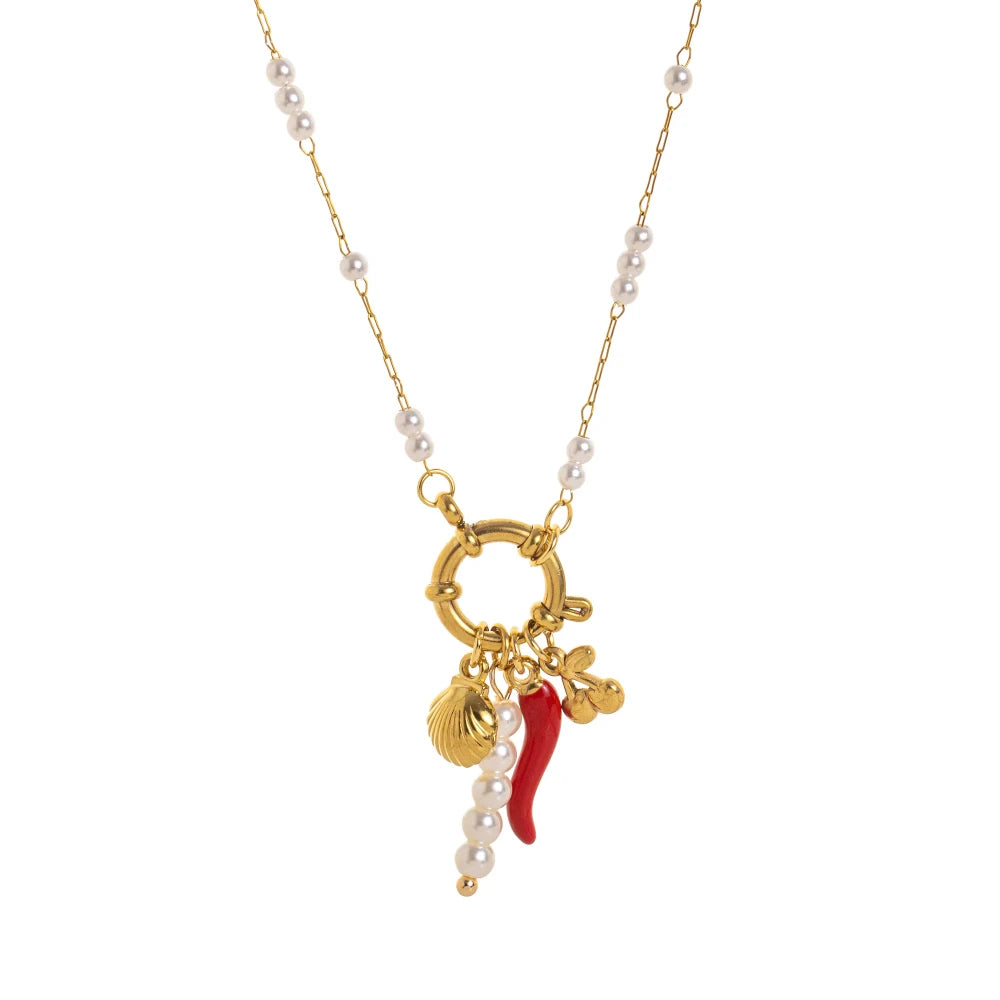 Stainless steel fruit heart boots ins high-end feeling collarbone chain pearl starfish gold-plated color preservation