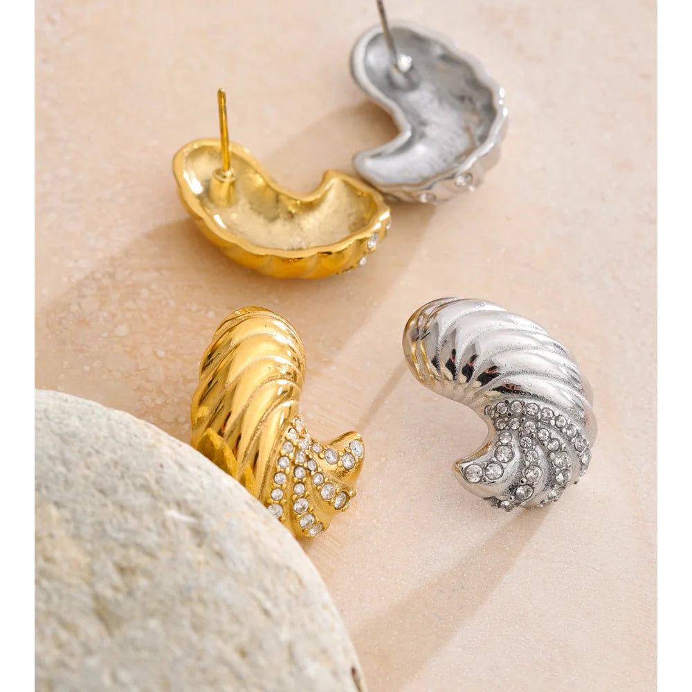 Cubic Zirconia Geometric Earrings — Gold-Plated Stainless Steel with Cubic Zirconia · PS917