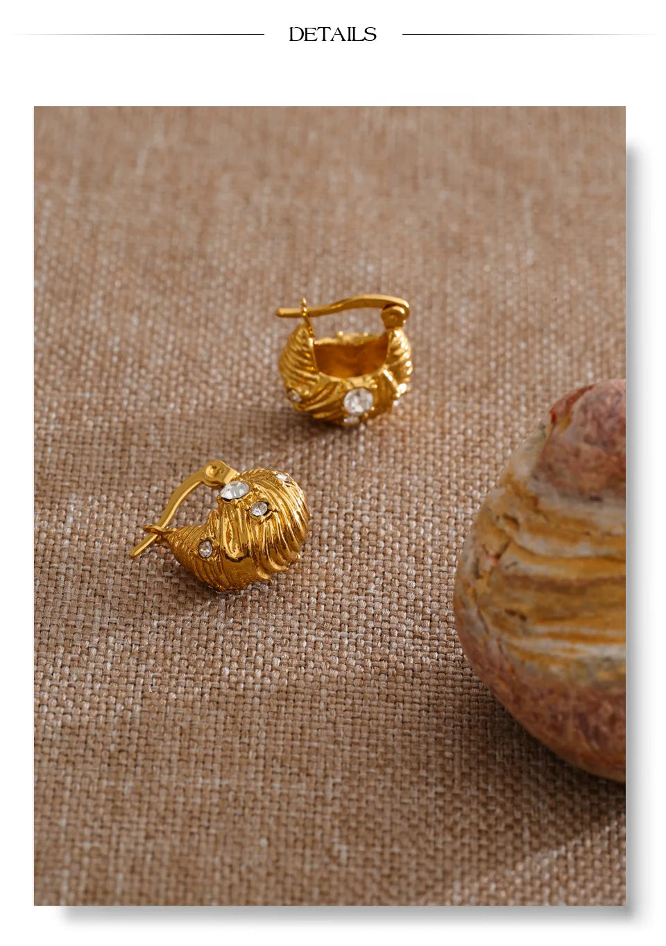 Cubic Zirconia Vintage Geometric Earrings — Gold-Plated Stainless Steel with Cubic Zirconia · PS1207