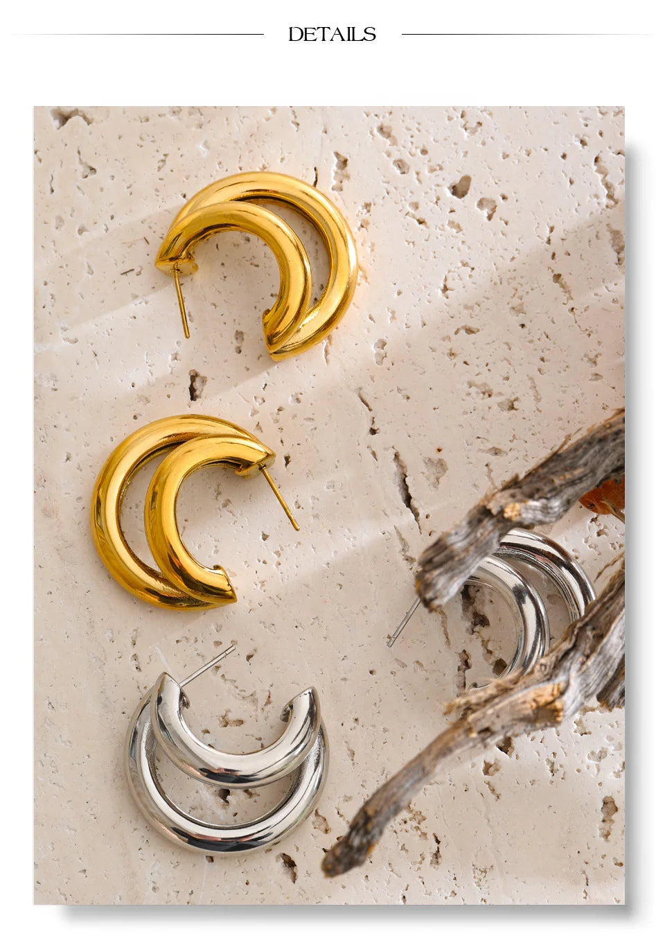 Geometric earrings in gold-plated stainless steel.