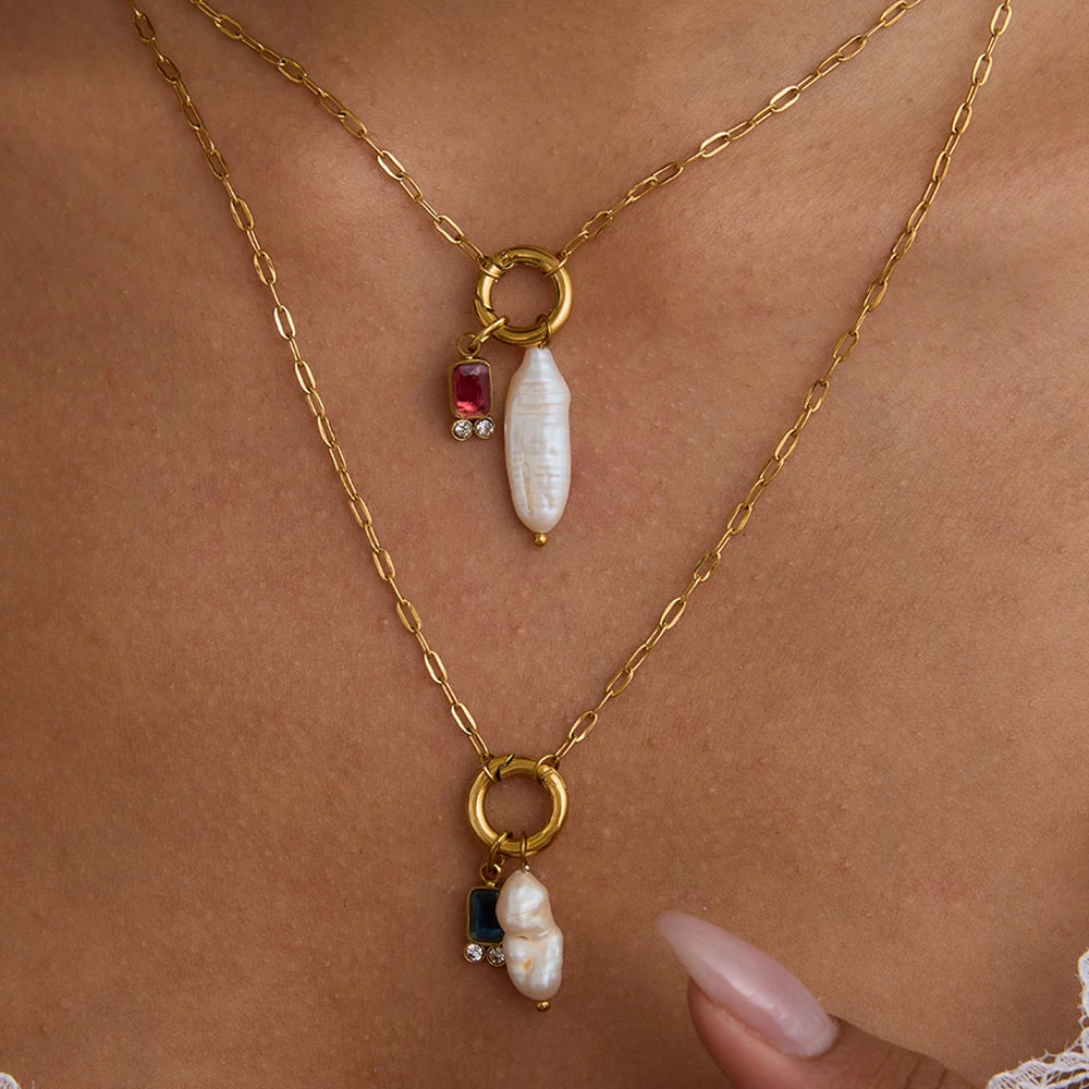 Pearl Birthstone Charm Necklace — Stainless Steel · PS169