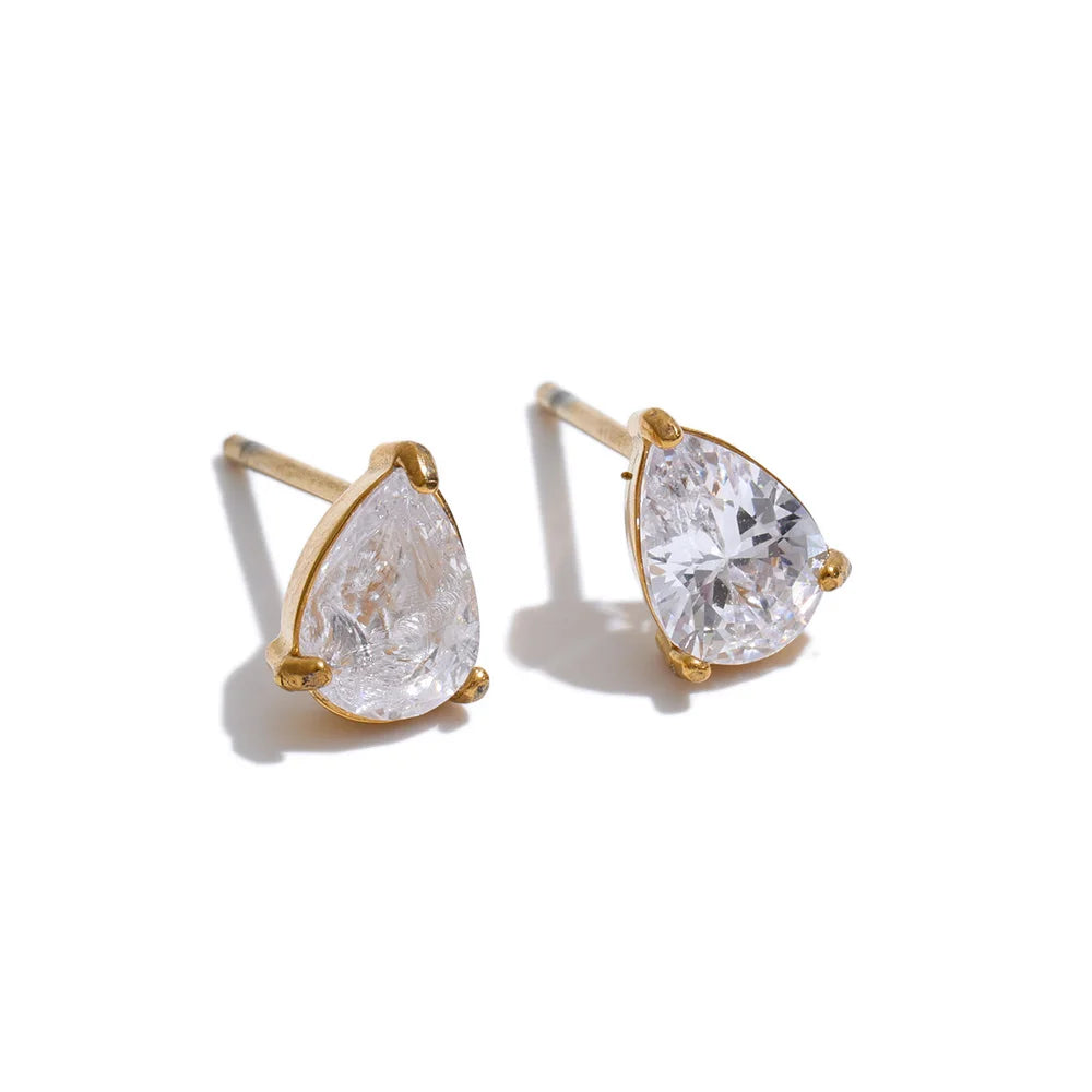 Cubic Zirconia Geometric Earrings — Gold-Plated Stainless Steel with Cubic Zirconia · PS2019