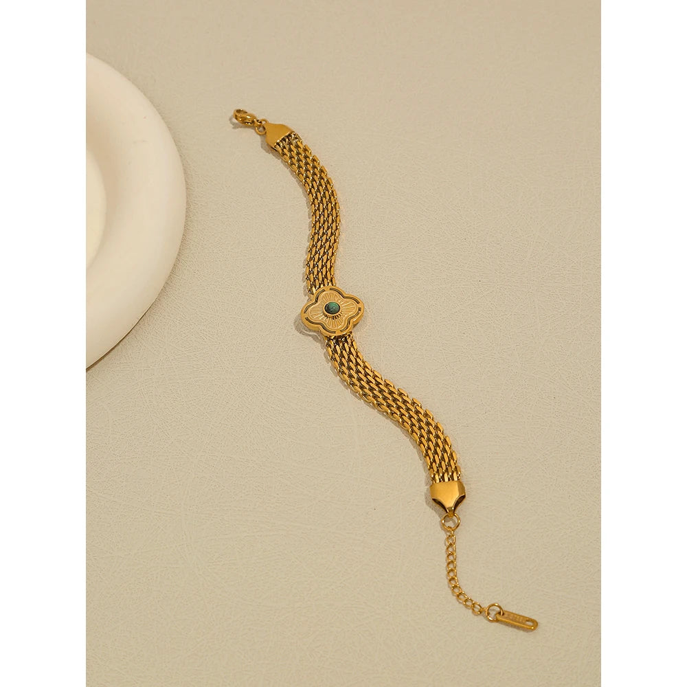 Coarse Chain Flowers Natural Stone Chain Necklace — 316L Stainless Steel · PS387