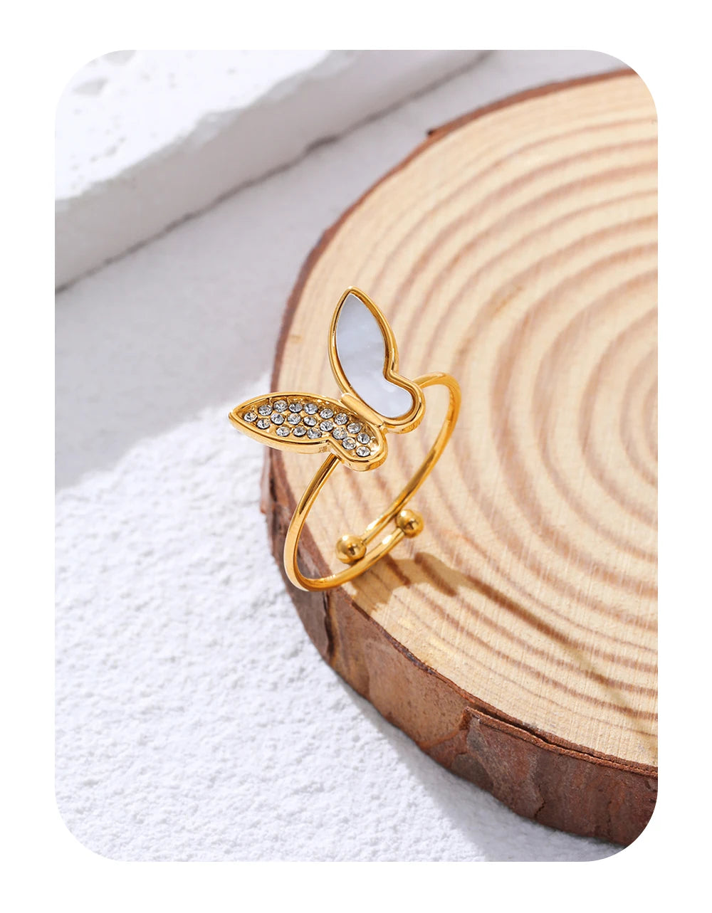 Butterfly Adjustable Ring Crystal Shell — 316L Stainless Steel · PS458
