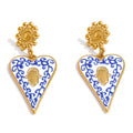 Blue enamel heart earrings in gold-plated stainless steel with enamel.