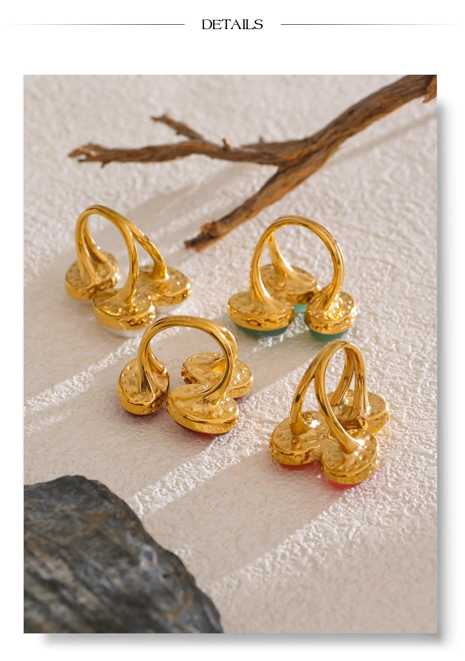 Pearl shell natural stone ring in 18K gold-plated stainless steel with pearl and natural stone.