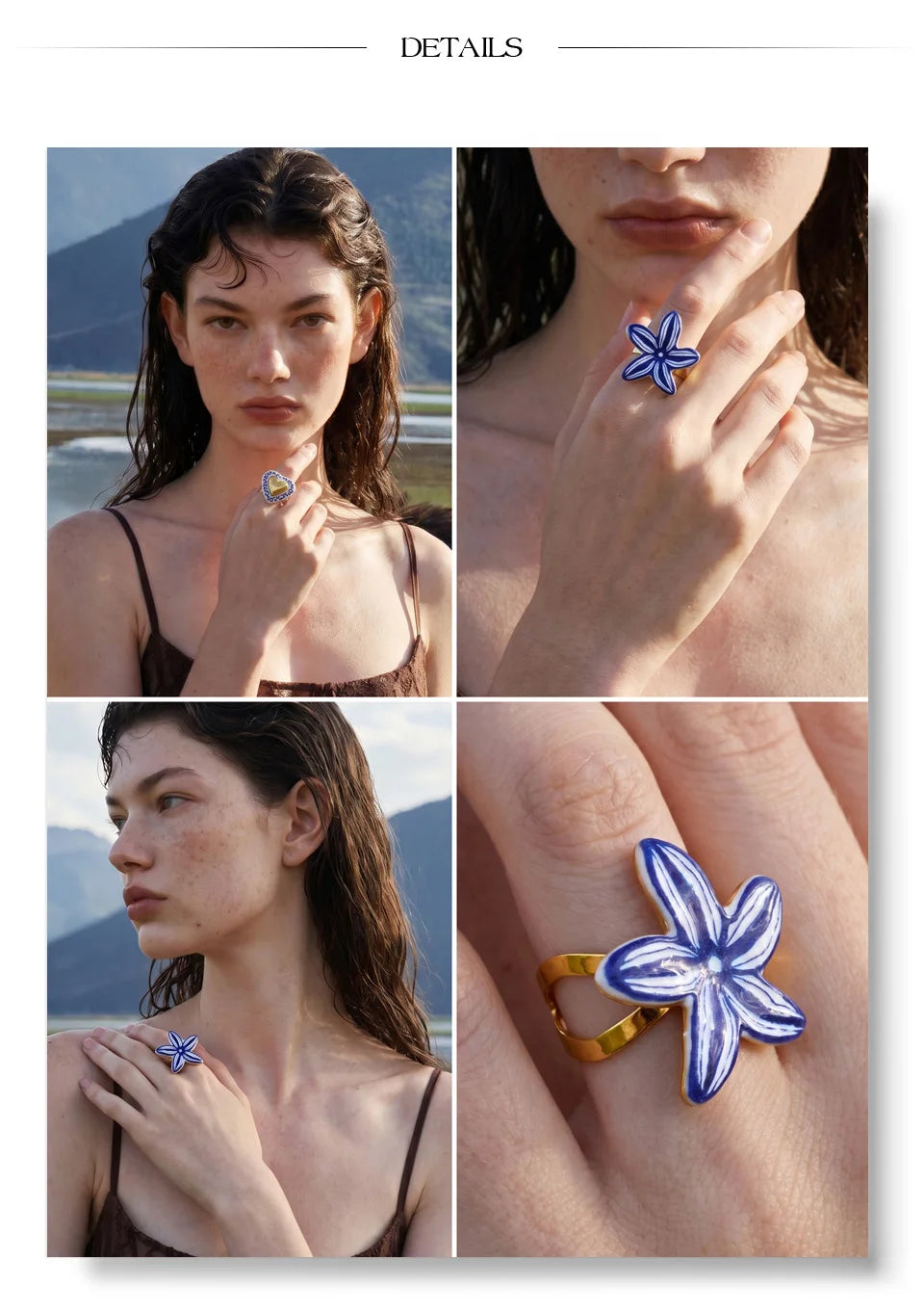 Enamel flower ring in 18K gold-plated stainless steel with enamel.