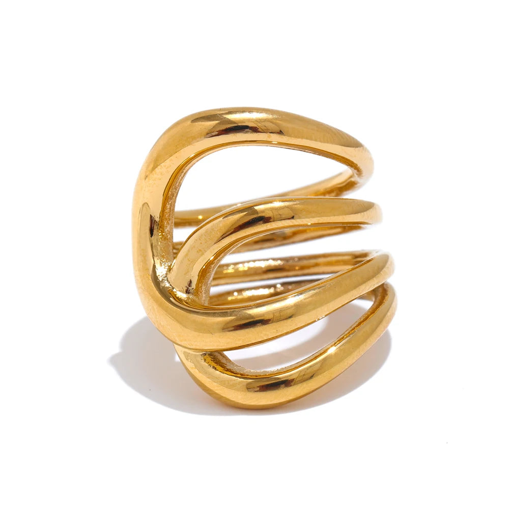 Geometric ring in gold-plated stainless steel.