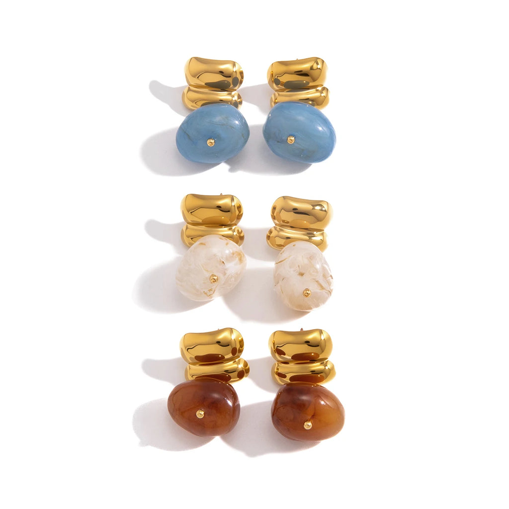 Geometric Resin Drop Earrings — 18K Gold Plated Stainless Steel · JDE0109029