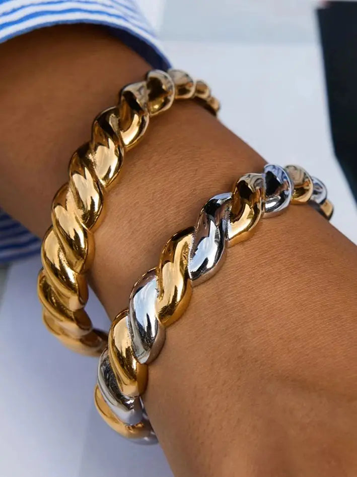 Two-Tone Chunky Chain Bracelet Stack — Stainless Steel · PS044