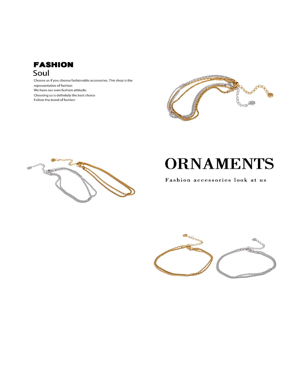 Geometric chain layered necklace in gold-plated stainless steel.