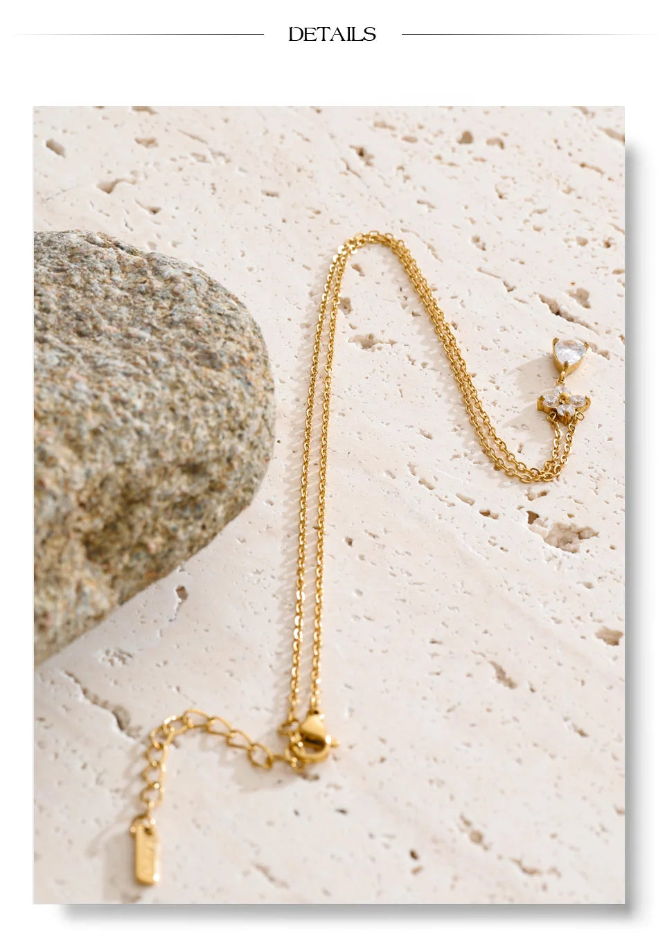 Cubic zirconia flower necklace in gold-plated stainless steel with cubic zirconia.