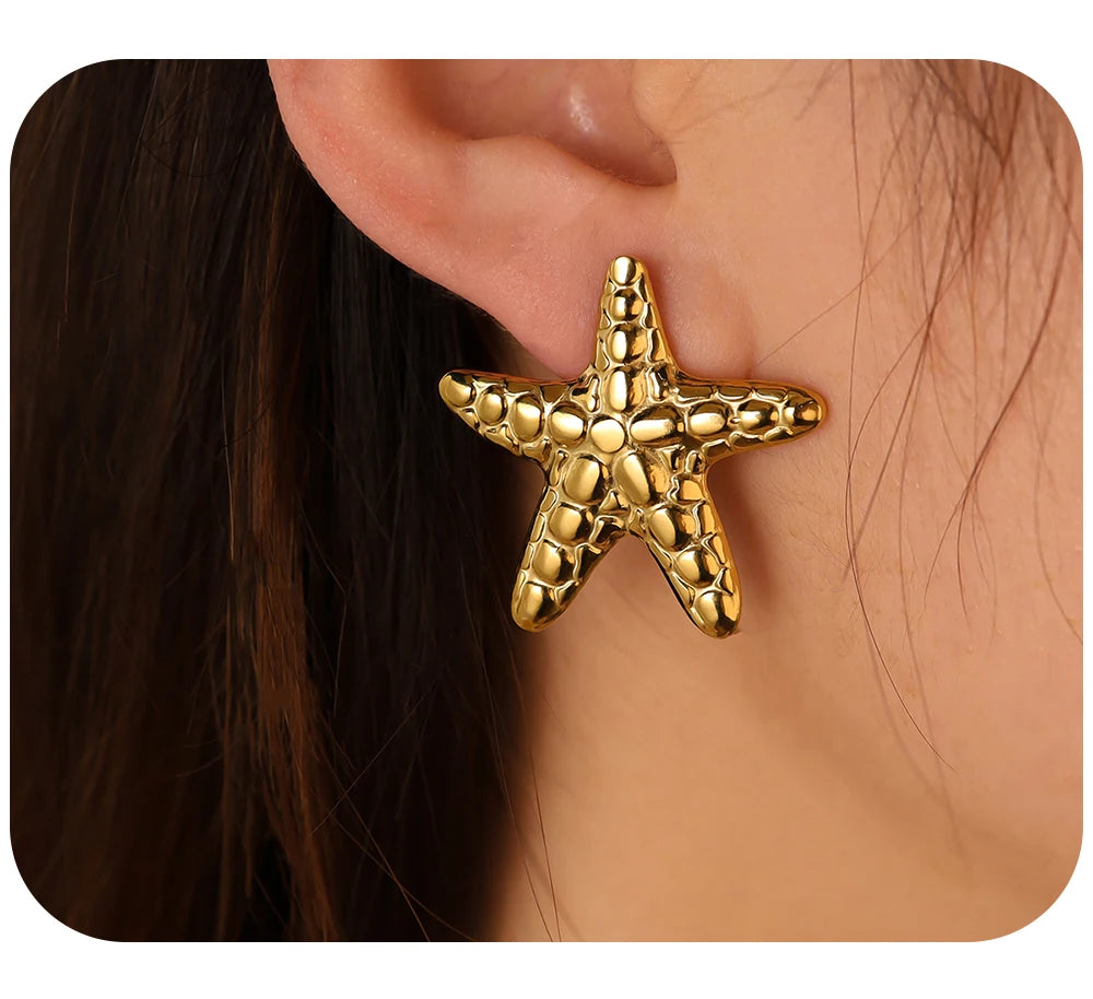 Drop Earrings Irregular Star Metal Starfish — 316L Stainless Steel · PS420