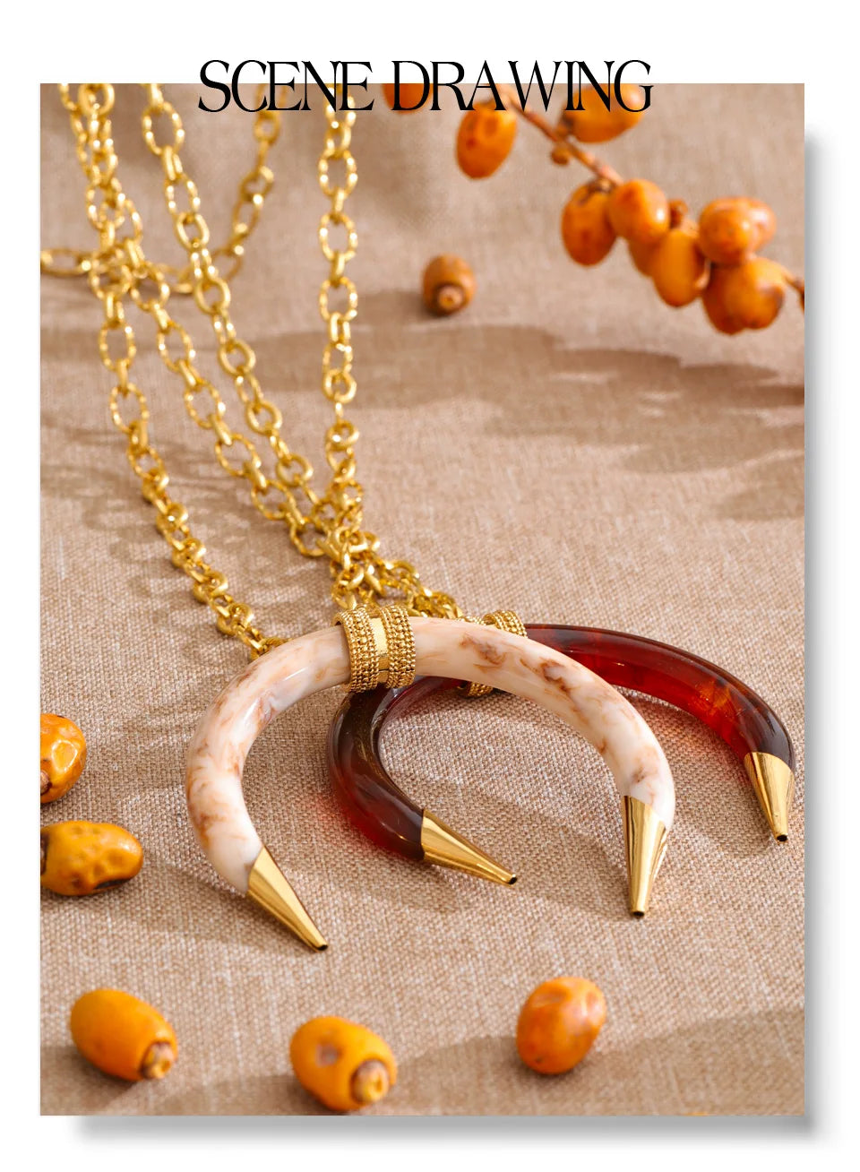 Resin geometric necklace in gold-plated stainless steel with resin.