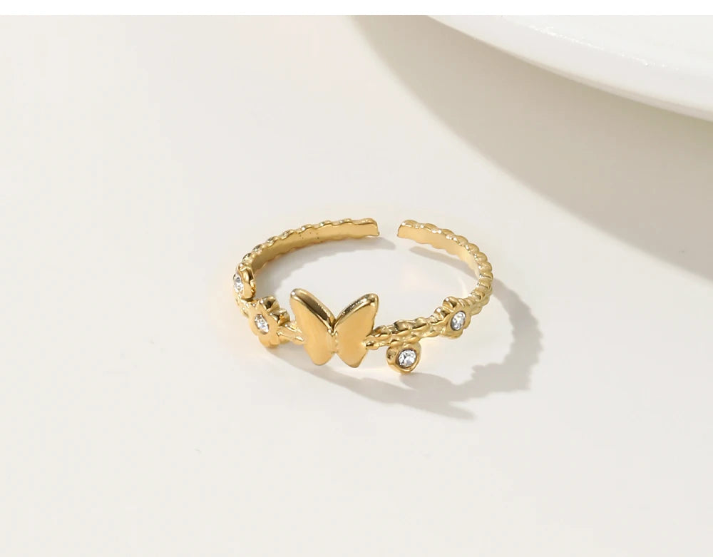 Butterfly Charm Adjustable Ring — 316L Stainless Steel · PS419