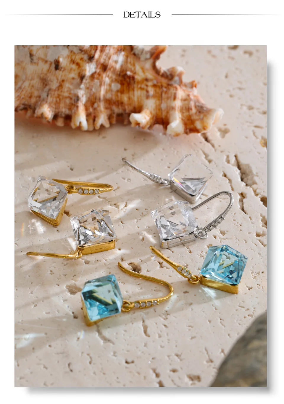 Crystal Geometric Earrings — Gold-Plated Stainless Steel with Crystal · PS1716