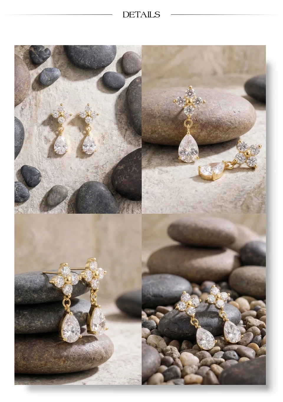 Cubic Zirconia Flower Earrings — Gold-Plated Stainless Steel with Cubic Zirconia · PS1166