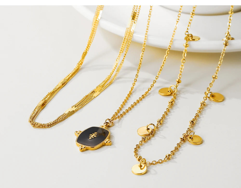 Black Natural Stone Pendant Necklace — 316L Stainless Steel · PS402