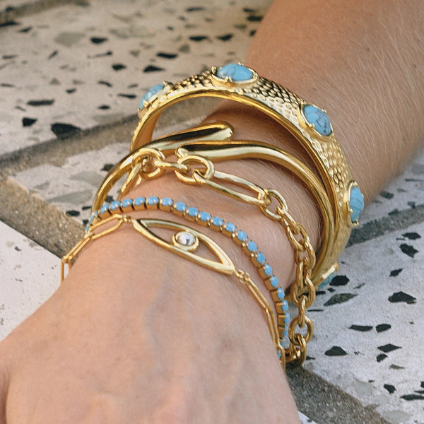Blue Crystal Stacking Bracelet Stack — Stainless Steel · PS005