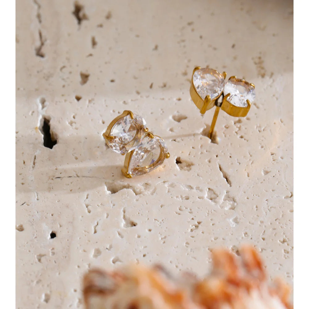 Cubic Zirconia Geometric Earrings — Gold-Plated Stainless Steel with Cubic Zirconia · PS1351